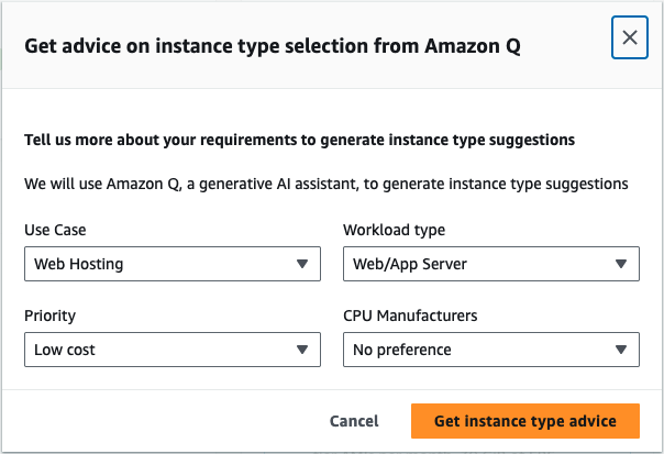 
                  The Amazon Q EC2 instance type selector.
                