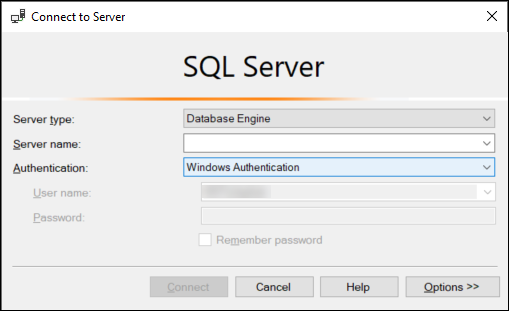 
				Connect to SQL Server using Windows Authentication
			