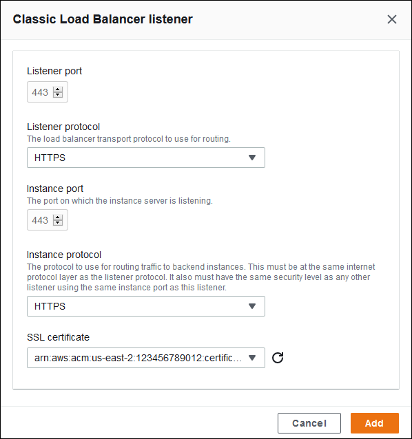 Classic Load Balancer configuration - adding a secure listener